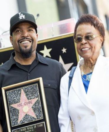 Doris Benjamin with her son Ice Cube at Hollywood Walk of Fame.